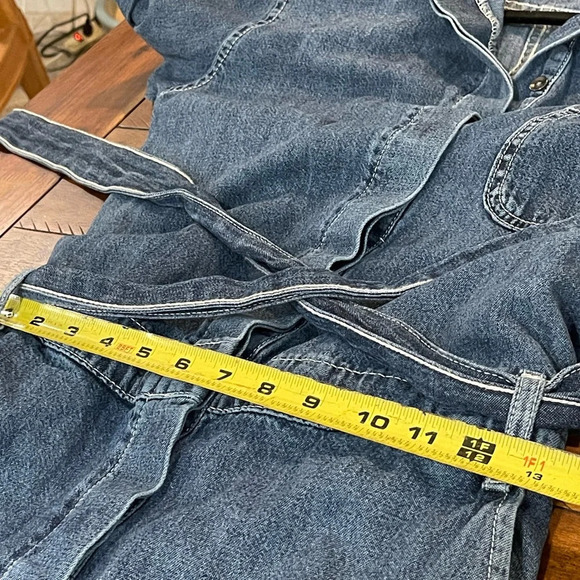 Gap blue denim work Jumpsuit Overalls wide leg tie belt size 4T tall - Picture 9 of 16
